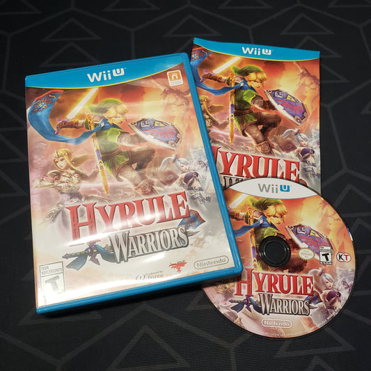 Image shows the case, manual and disc for the video game Hyrule Warriors for Nintendo Wii U