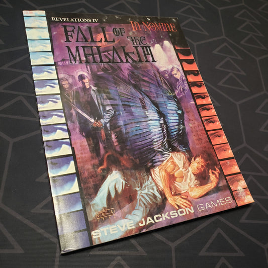 Image shows the front cover of the Revelations IV: Fall of the Malakim book for the roleplaying game In Nomine