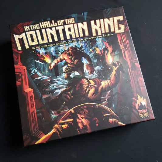 Image shows the front cover of the box of the board game In the Hall of the Mountain King