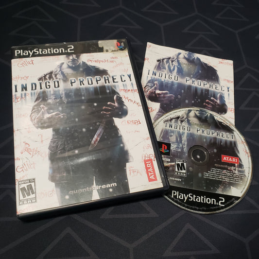 Image shows the case, manual and disc for the video game Indigo Prophecy for Playstation 2