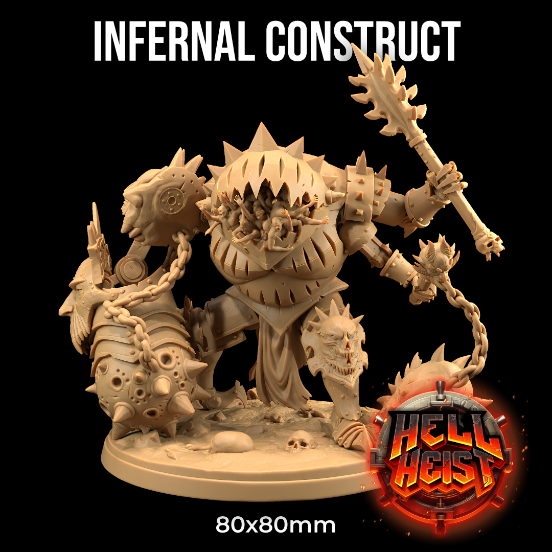 Image shows a 3D render of an armored demon gaming miniature with a mouthful or human souls