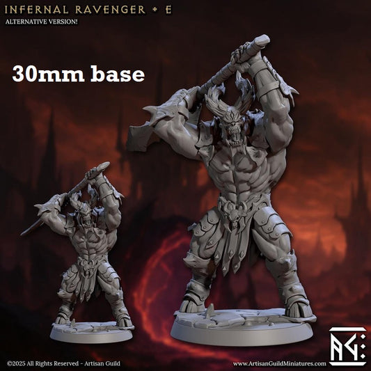 Image shows 3D renders of two sculpt options for a demon warrior gaming miniature.