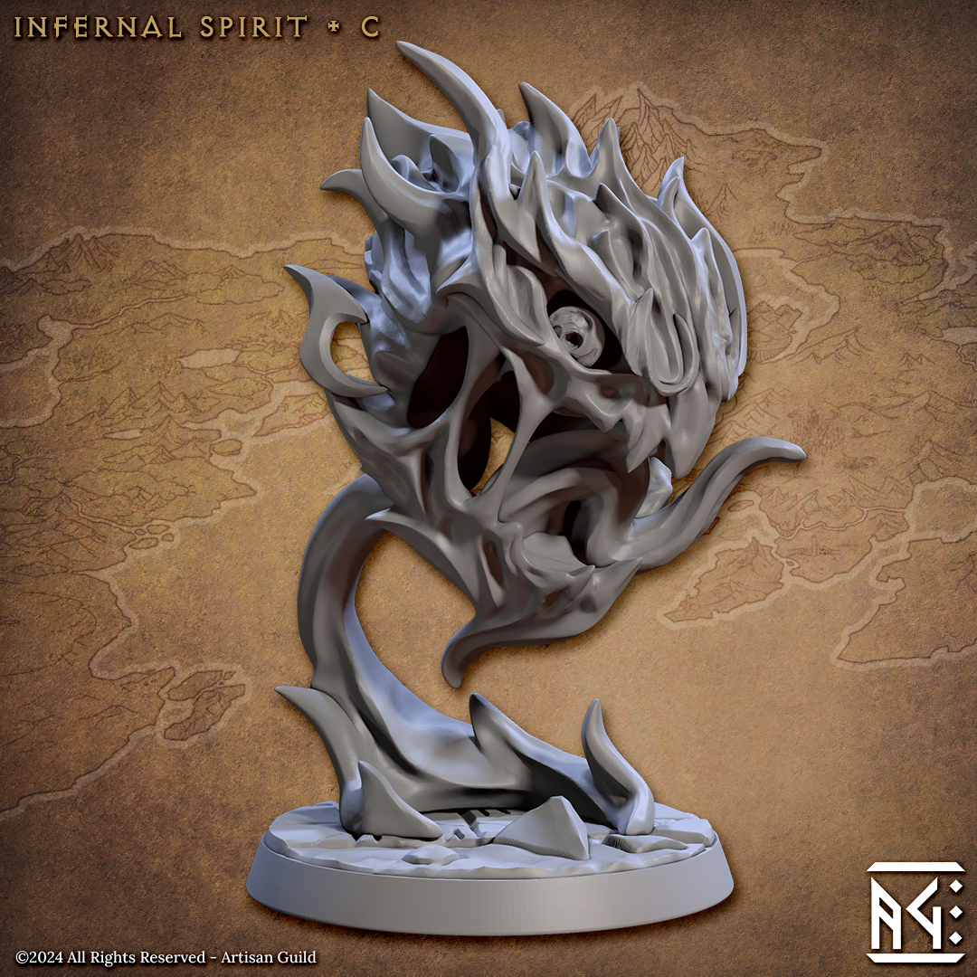 Image shows an 3D render of a fire elemental gaming miniature looking angry