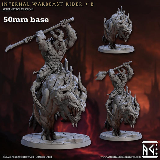 Image shows 3D renders of two sculpt options for a demon warbeast cavalry unit gaming miniature.