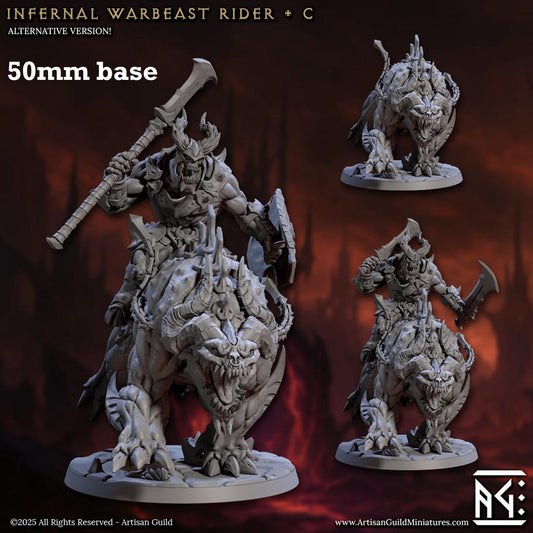 Image shows 3D renders of two sculpt options for a demon warbeast cavalry unit gaming miniature.