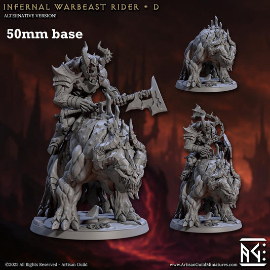 Image shows 3D renders of two sculpt options for a demon warbeast cavalry unit gaming miniature.