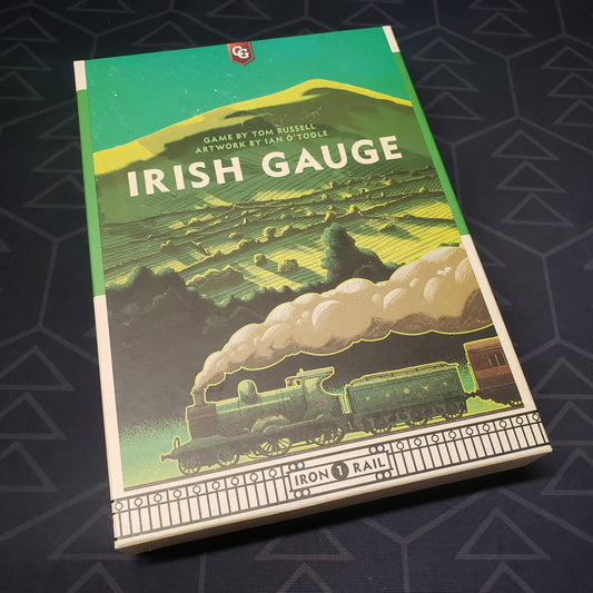 Image shows the front cover of the box for the Irish Gauge board game