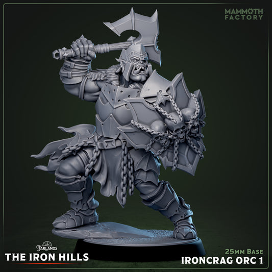 Image shows a 3D render of a orc barbarian gaming miniature.