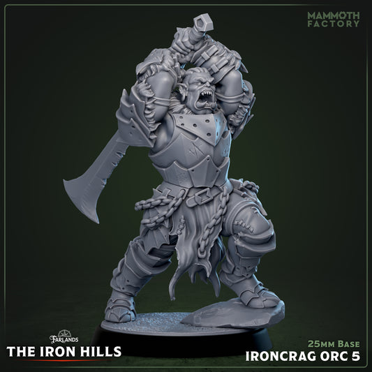 Image shows a 3D render of a orc barbarian gaming miniature.