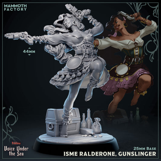 Image shows a 3D render of a human gunslinger pirate gaming miniature.