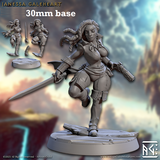 Image shows a 3D render of a human pirate pinup gaming miniature.