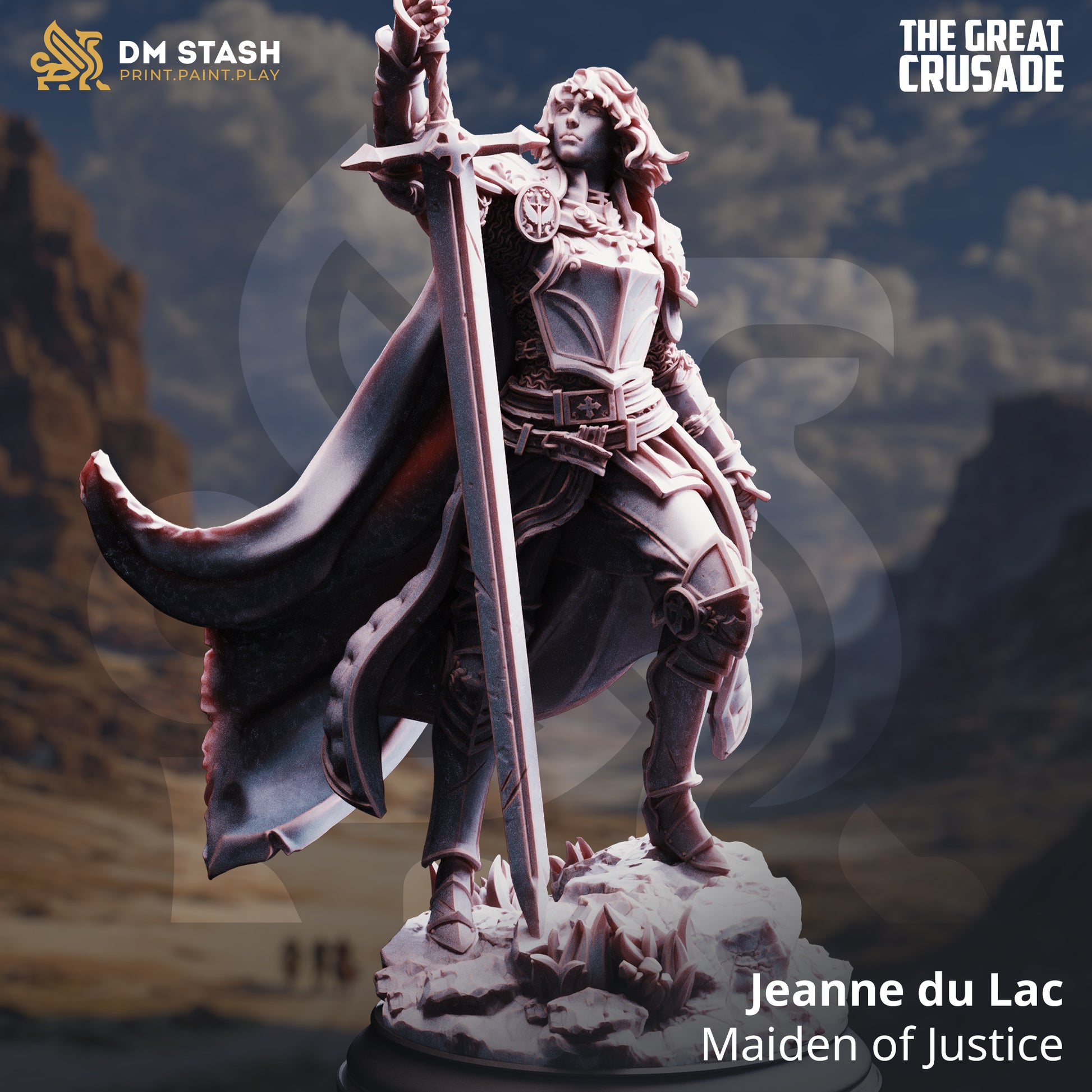 Image shows a 3D render of a human paladin gaming miniature.