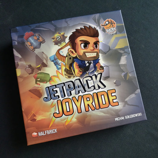 Image shows the front cover of the box of the Jetpack Joyride board game