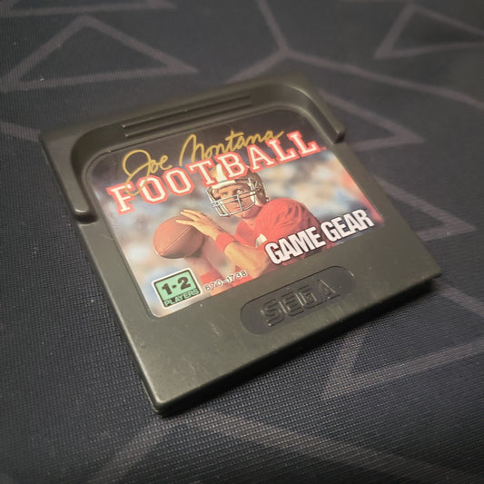 Image shows the front of the cartridge for the video game Joe Montana Football for the Sega Game Gear