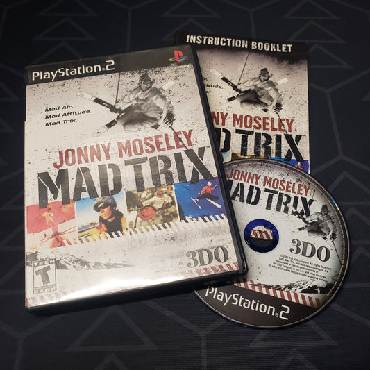Image shows the case, manual and disc for the video game Jonny Moseley Mad Trix for Playstation 2