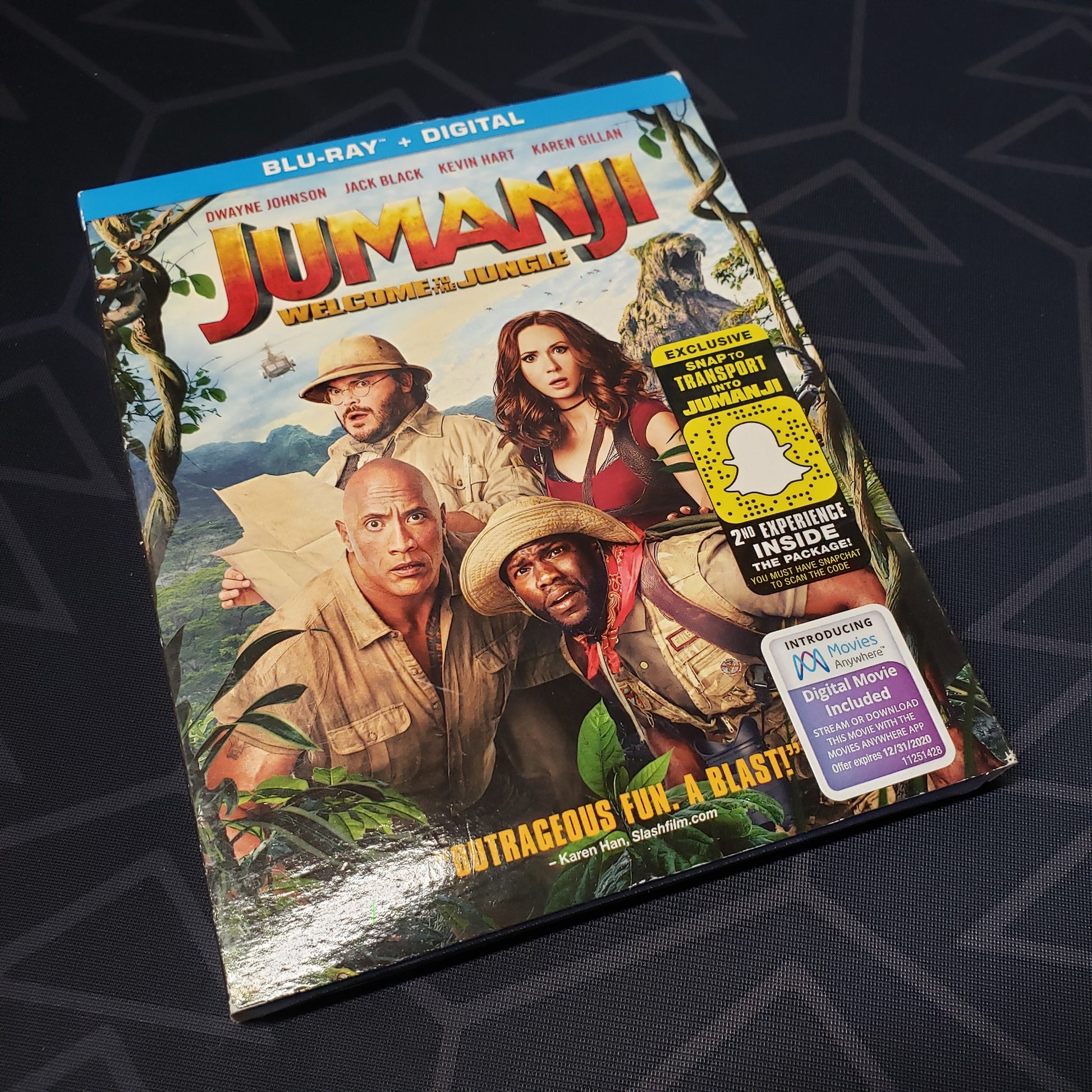 Image shows the front of the case of Jumanji: Welcome to the Jungle on Blu-Ray