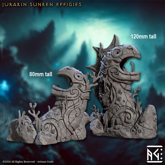 Image shows 3D renders of underwater stone totems gaming miniature terrain