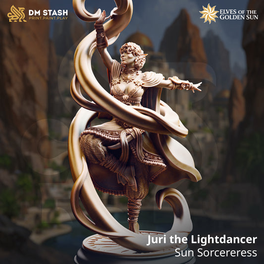 Image shows a 3D render of a elf sorcerer gaming miniature.