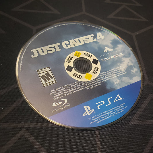 Image shows the label side of the game disc for the video game Just Cause 4 for Playstation 4