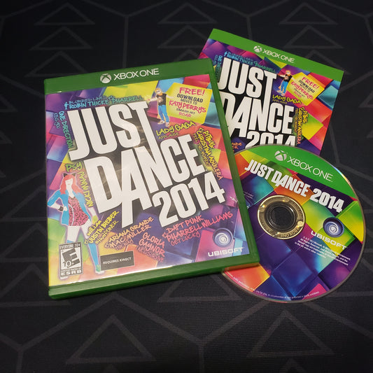 Image shows the case, manual and disc for the video game Just Dance 2014 for Xbox One