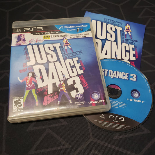 Image shows the case, manual and disc for the video game Just Dance 3 for Playstation 3