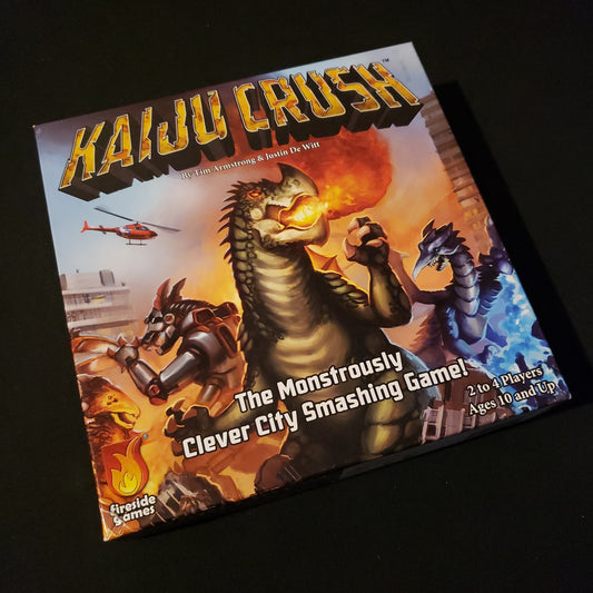 Image shows the front cover of the box of the Kaiju Crush board game