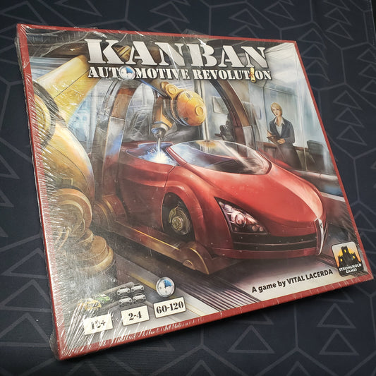 Image shows the front cover of the box for the Kanban: Automotive Revolution board game