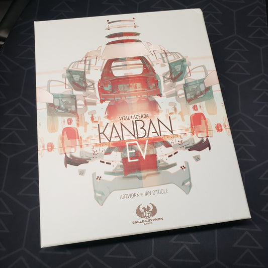 Image shows the front cover of the box for the Kanban EV board game