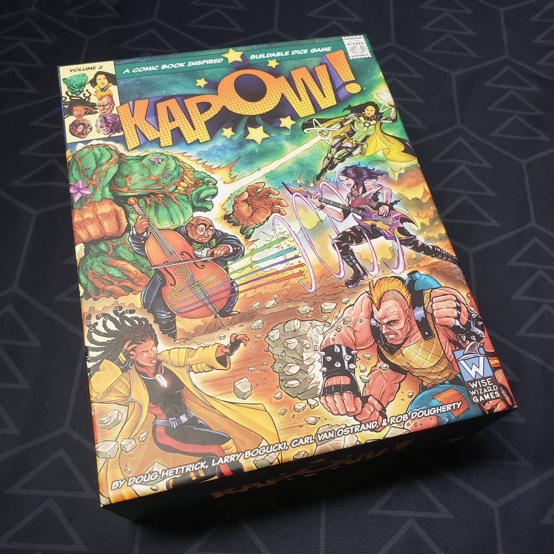 Image shows the front cover of the box for the KAPOW!: Volume 2 board game