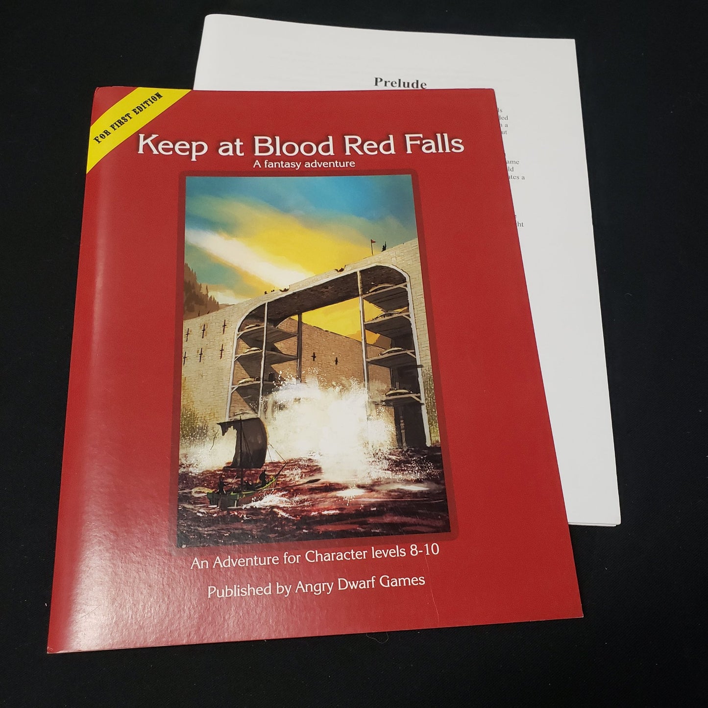 Image shows the front cover of the Keep at Blood Red Falls roleplaying game book