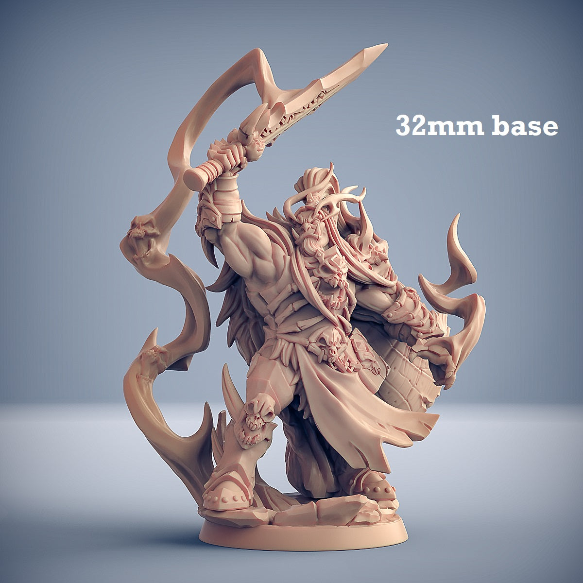 Image shows a 3D render of an orc necromancer gaming miniature