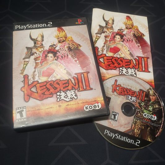 Image shows the case, manual and disc for the video game Kessen II for Playstation 2