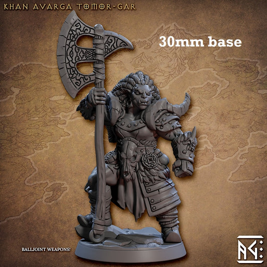 Image shows a 3D render of a orc warlord gaming miniature.