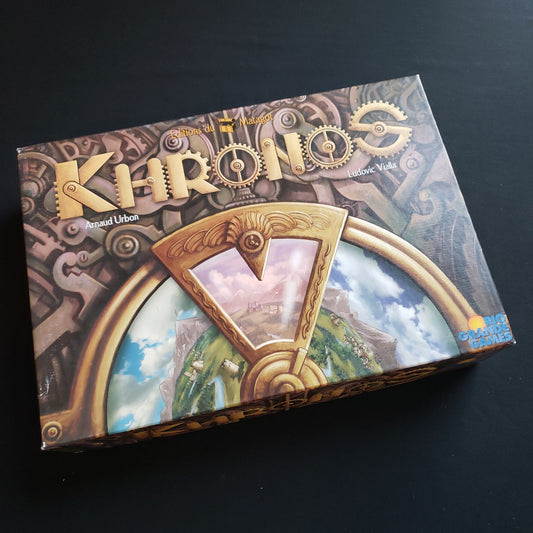Image shows the front cover of the box of the Khronos board game