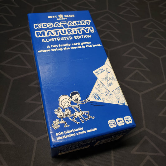 Image shows the front cover of the box for the Kids Against Maturity card game