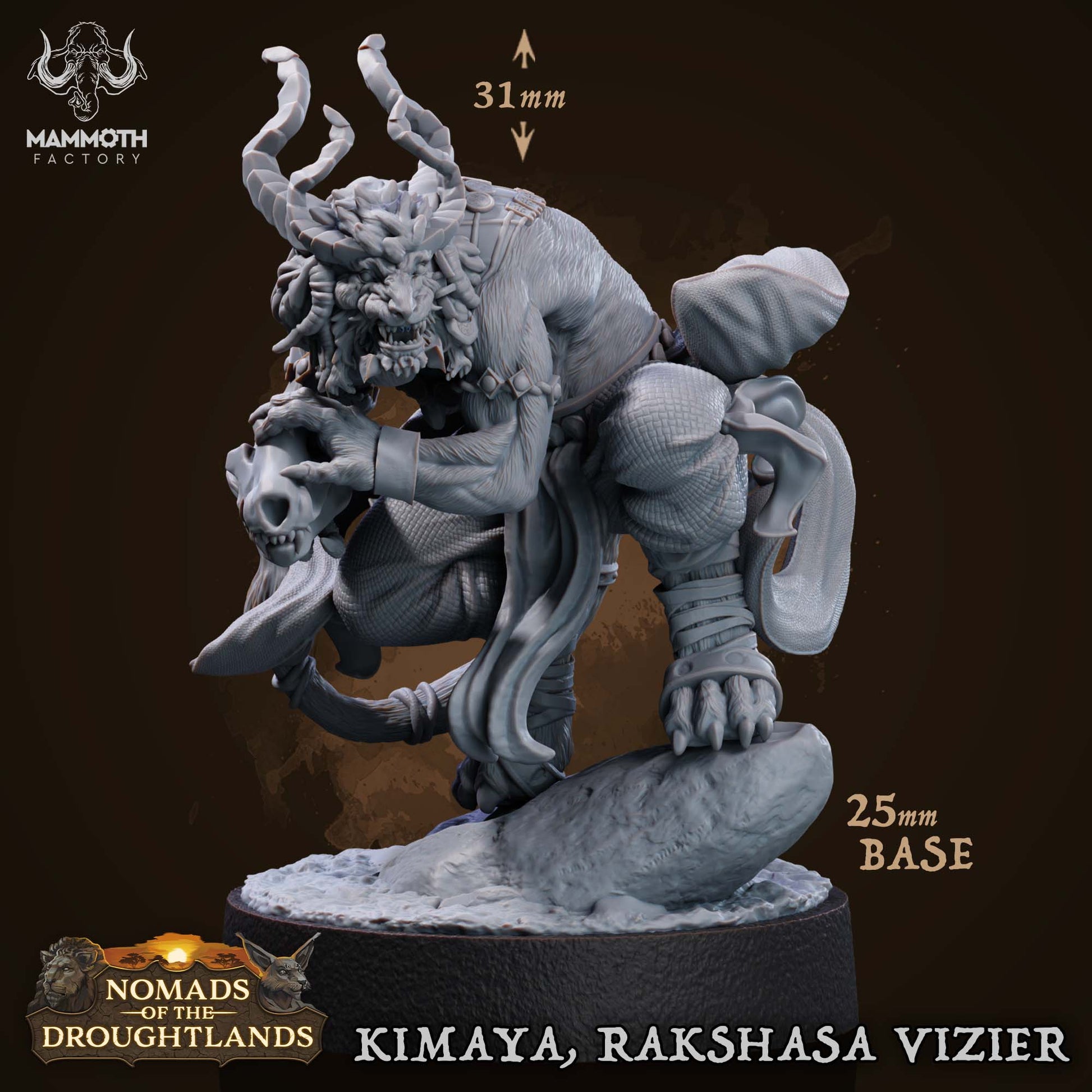 Image shows a 3D render of a leonin shaman gaming miniature.