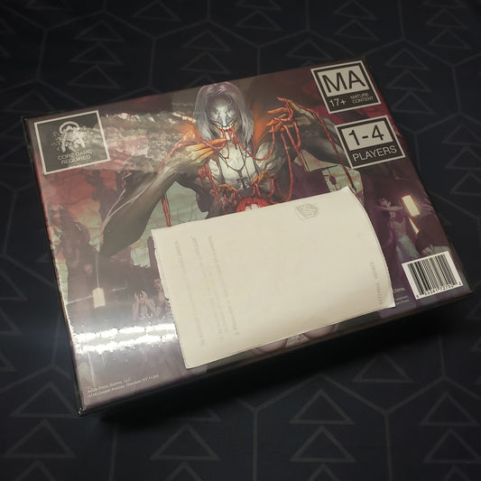 Image shows the front cover of the box of the Pariah expansion for the board game Kingdom Death Monster