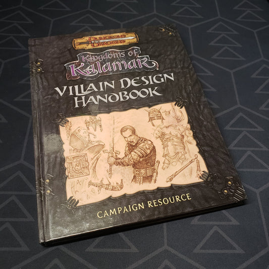 Image shows the front cover of the Kingdoms of Kalamar: Villain Design Handbook roleplaying game book