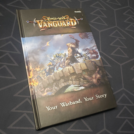 Image shows the front cover of the Kings of War: Vanguard wargaming book