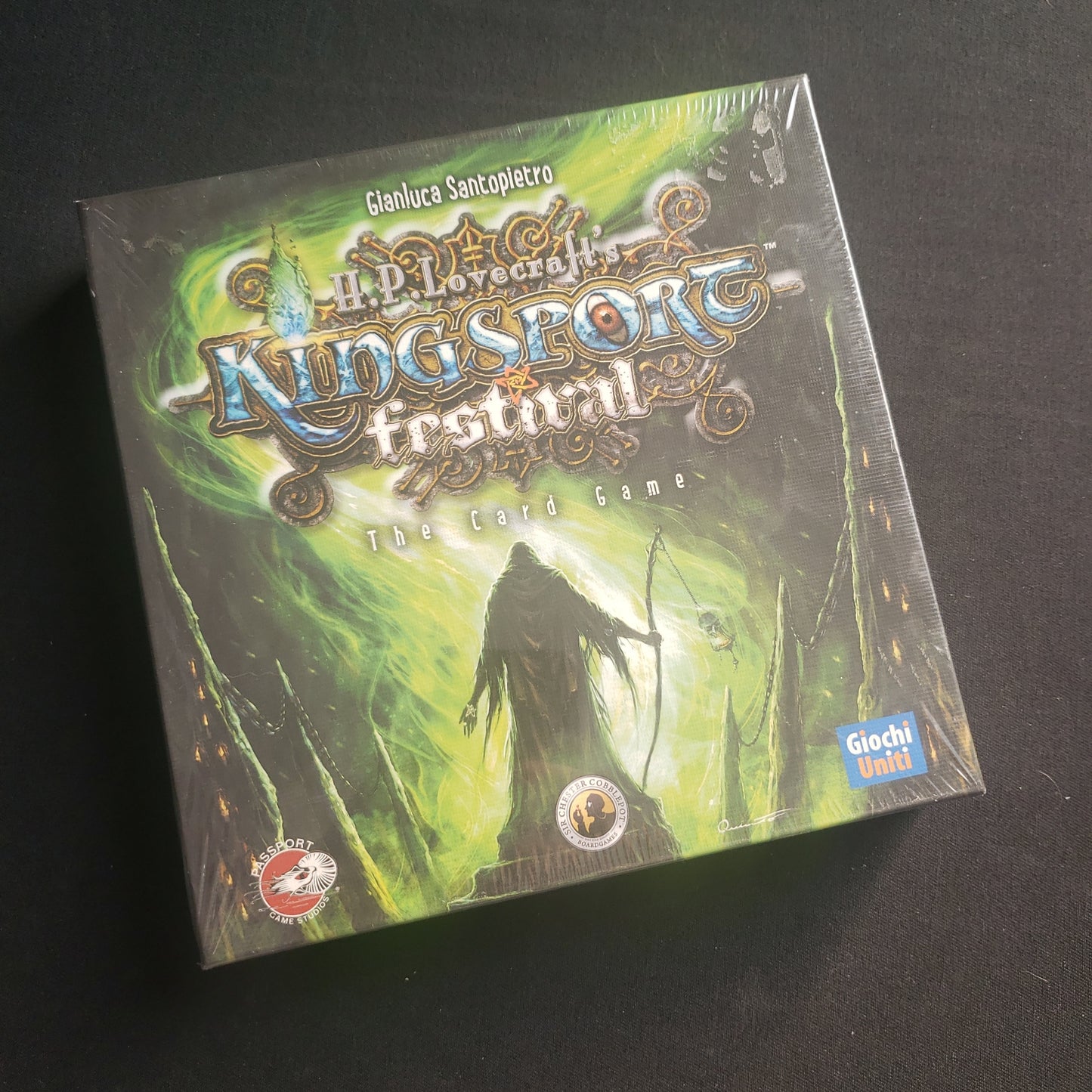 Image shows the front cover of the box of Kingsport Festival: The Card Game