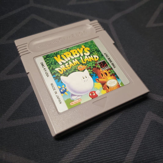 Image shows the front of the cartridge for the video game Kirby's Dream Land for Nintendo Game Boy