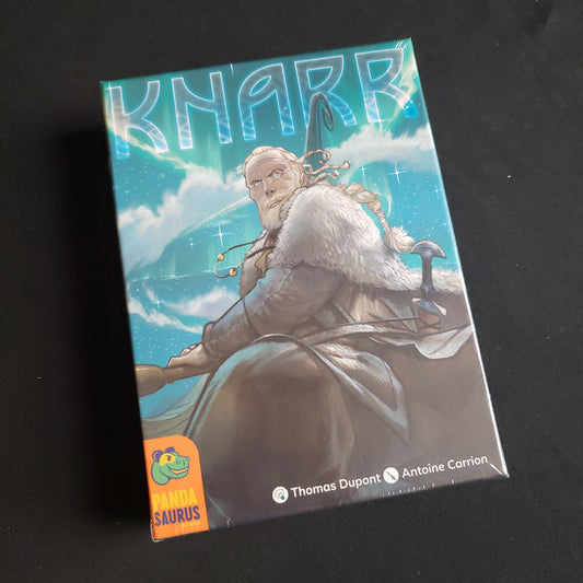 Image shows the front cover of the box of the Knarr card game