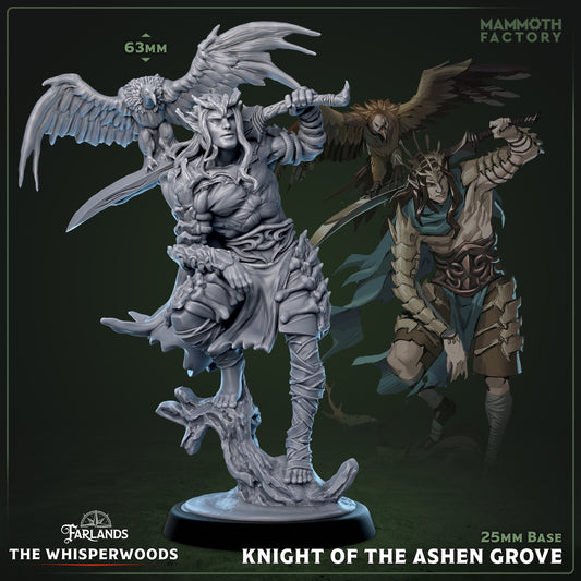 Image shows a 3D render of a wood elf beastmaster gaming miniature.