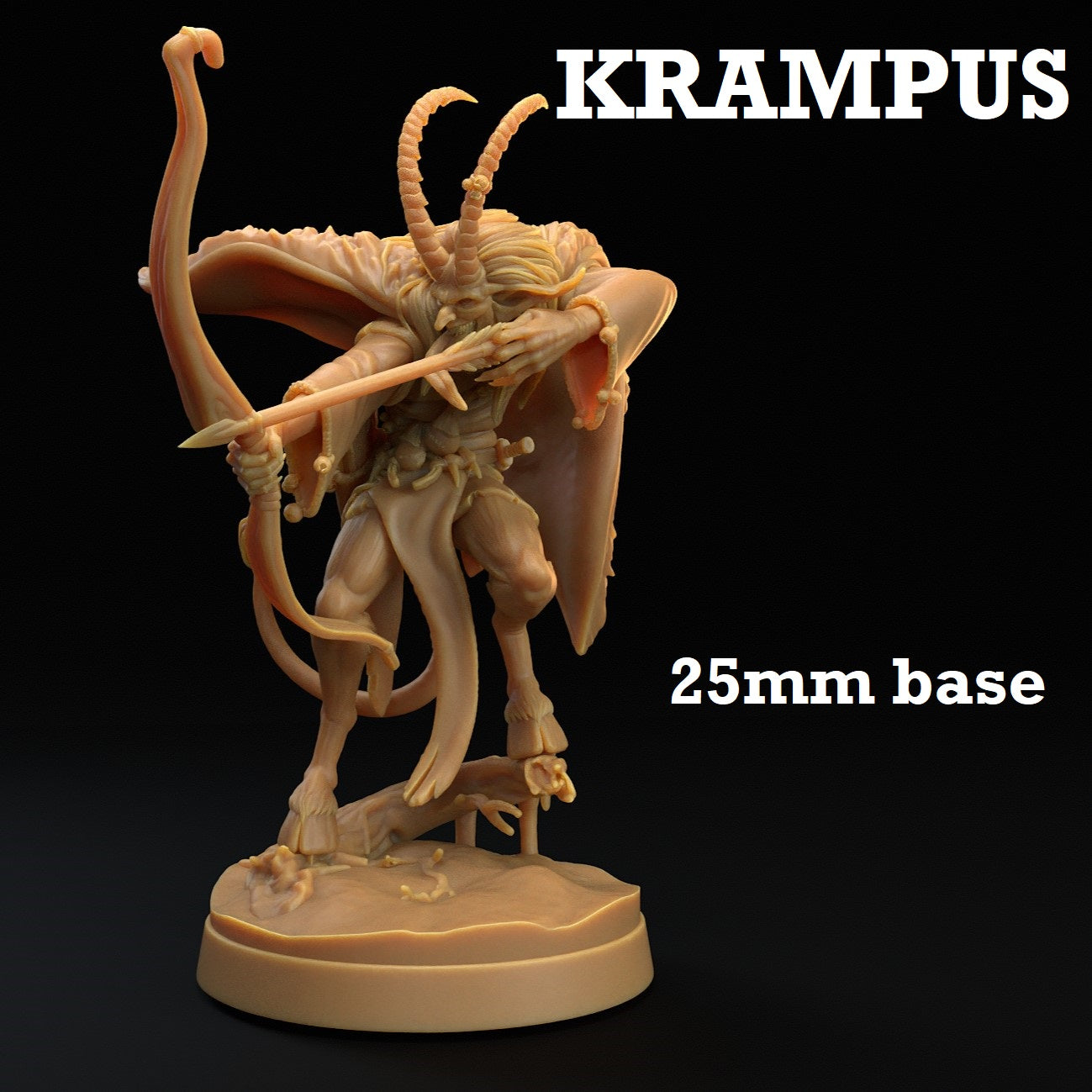 Image shows a 3D render of a Krampus gaming miniature.