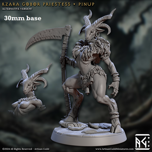 Image shows a 3D render for a capra priestess gaming miniature