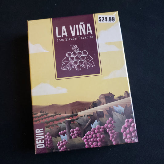 Image shows the front cover of the box of the La Vina board game