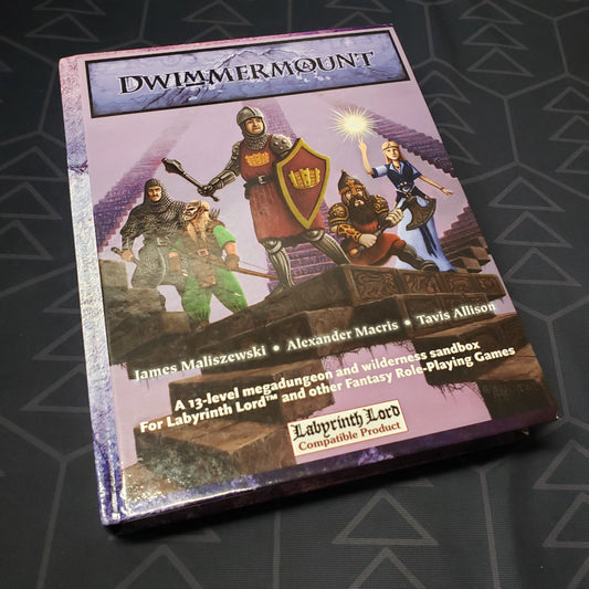 Image shows the front cover of the Dwimmermount book for the roleplaying game Labyrinth Lord