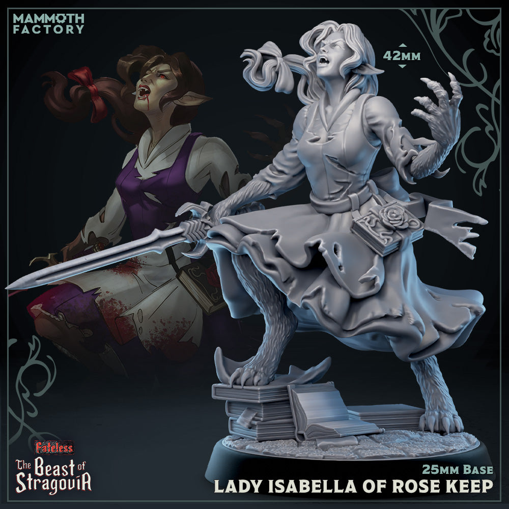 Image shows a 3D render of a werewolf scholar gaming miniature.