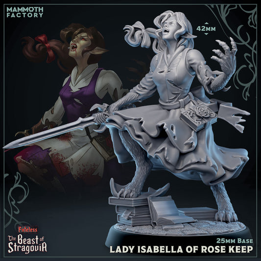 Image shows a 3D render of a werewolf scholar gaming miniature.