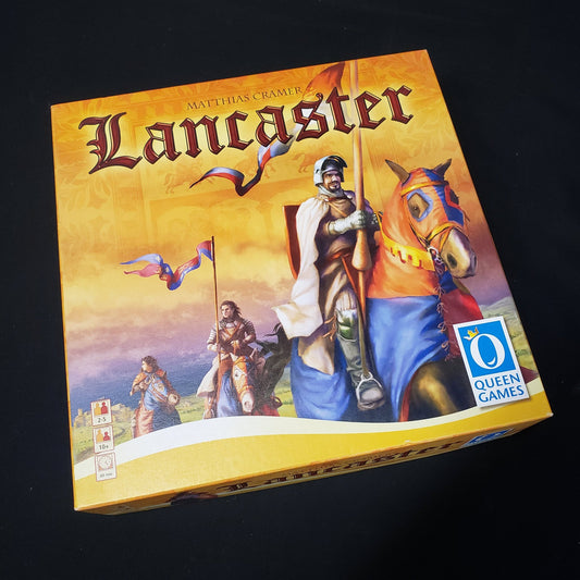 Image shows the front cover of the box of the Lancaster board game